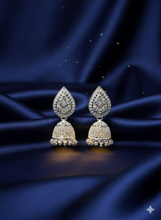 Dazzling AD Stone Teardrop Jhumka Earrings - Silver Plated Ethnic Jewelry