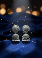 Antique Oxidized Silver Jhumka Earrings with Pearl Beads