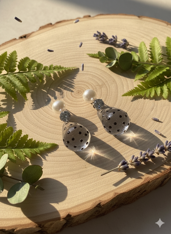 Novelty Acrylic Teardrop Dangler Earrings with Pearl and CZ Accent