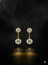 Double Stone Drop Earrings - Gold Plated Solitaire Dangler Earrings