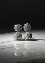 Antique Oxidized Silver Jhumka Earrings with Pearl Beads