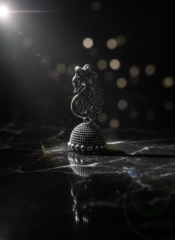 Peacock Design Oxidized Jhumkas