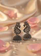 Peacock Design Oxidized Jhumkas